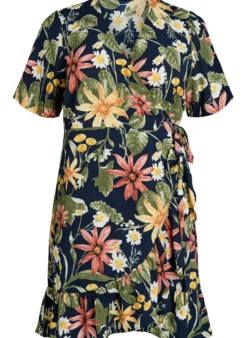 Blumiges Wickelkleid mit kurzen Ärmeln