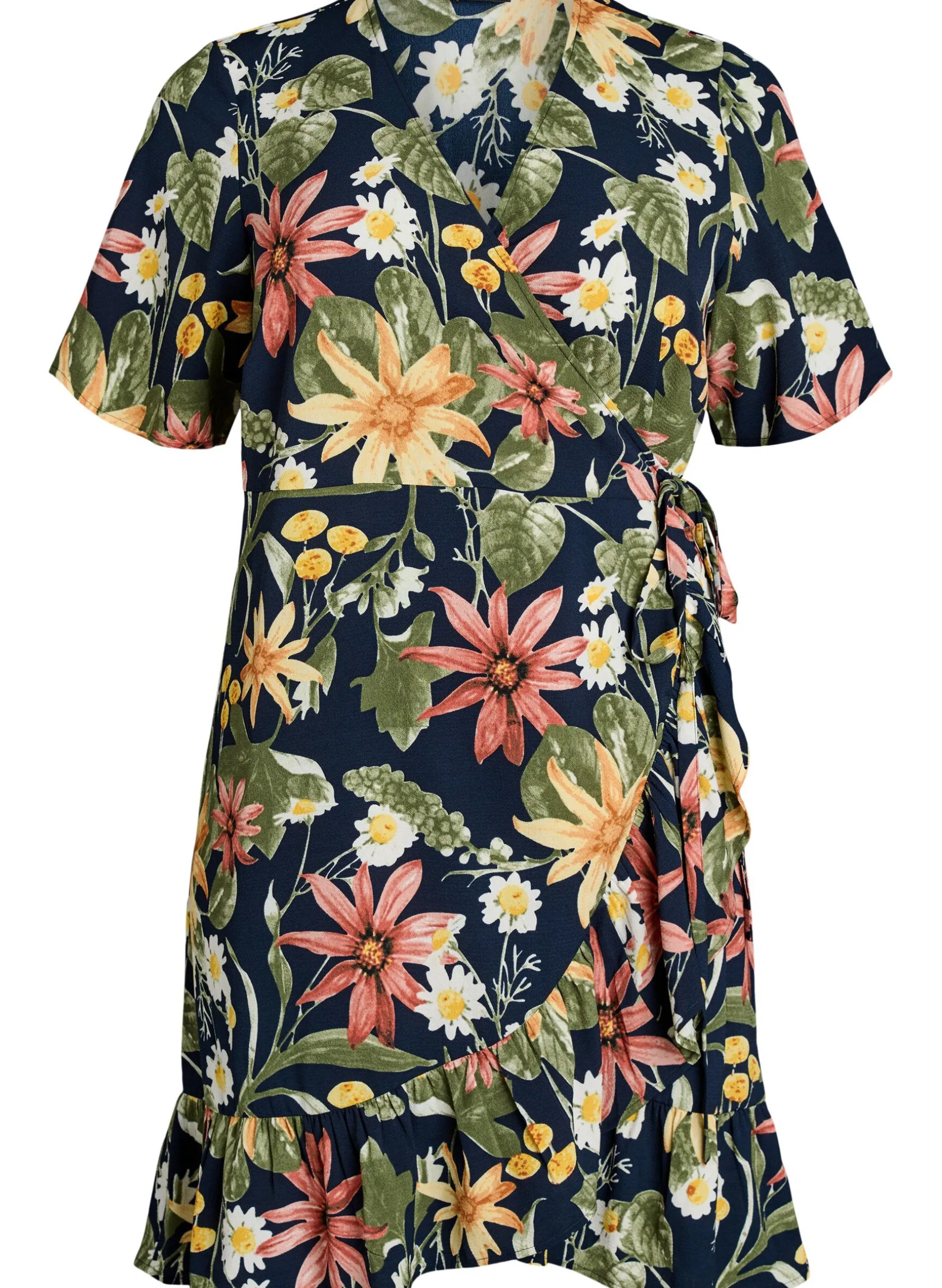 Blumiges Wickelkleid mit kurzen Ärmeln