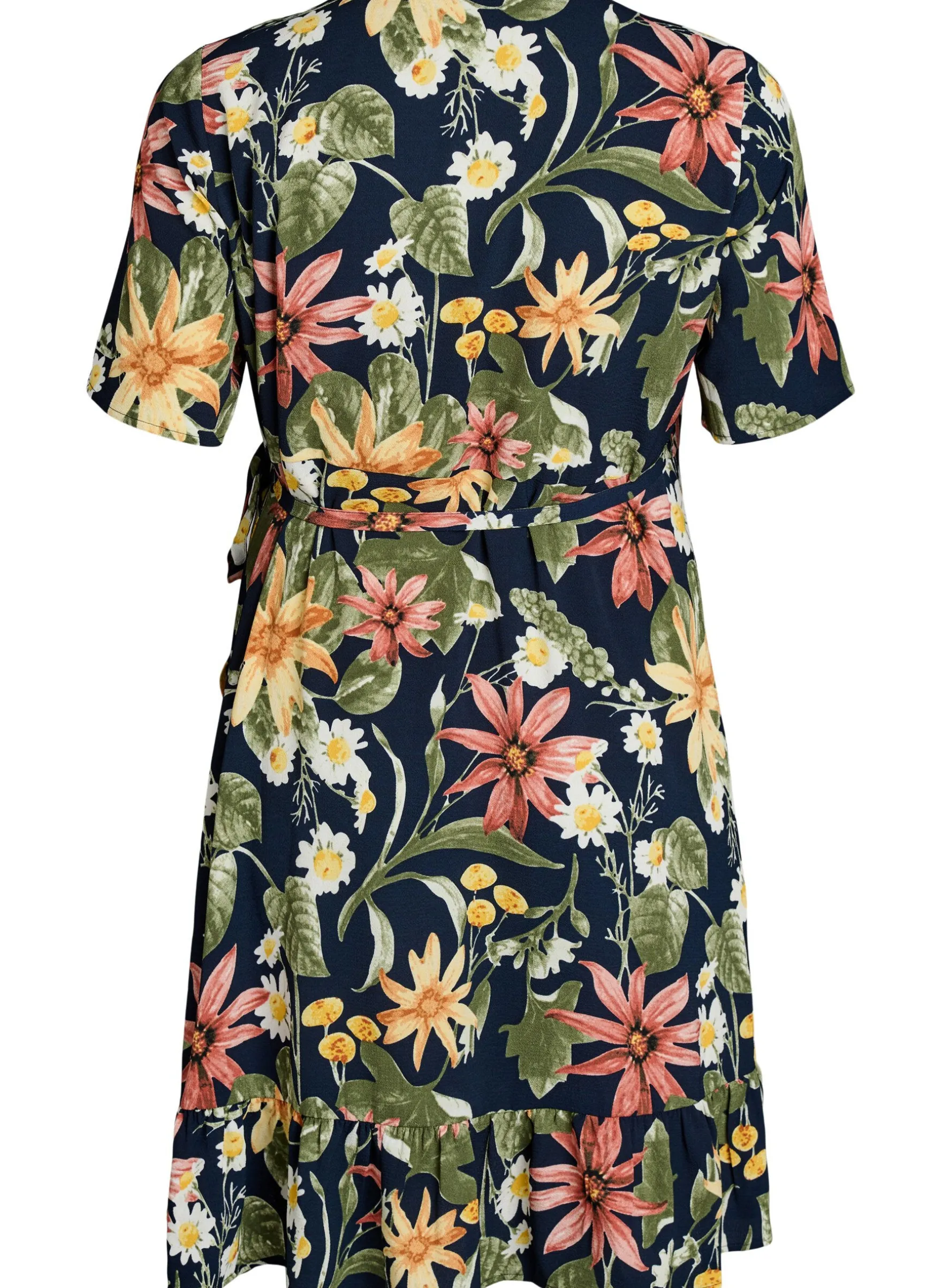 Blumiges Wickelkleid mit kurzen Ärmeln