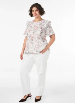 Bluse aus Baumwolle mit Broderie Anglaise und Rüschen