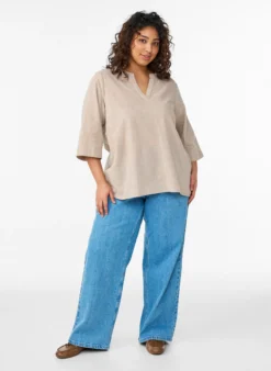 Bluse aus Baumwolle mit gestickten Details und 3/4-Ärmeln