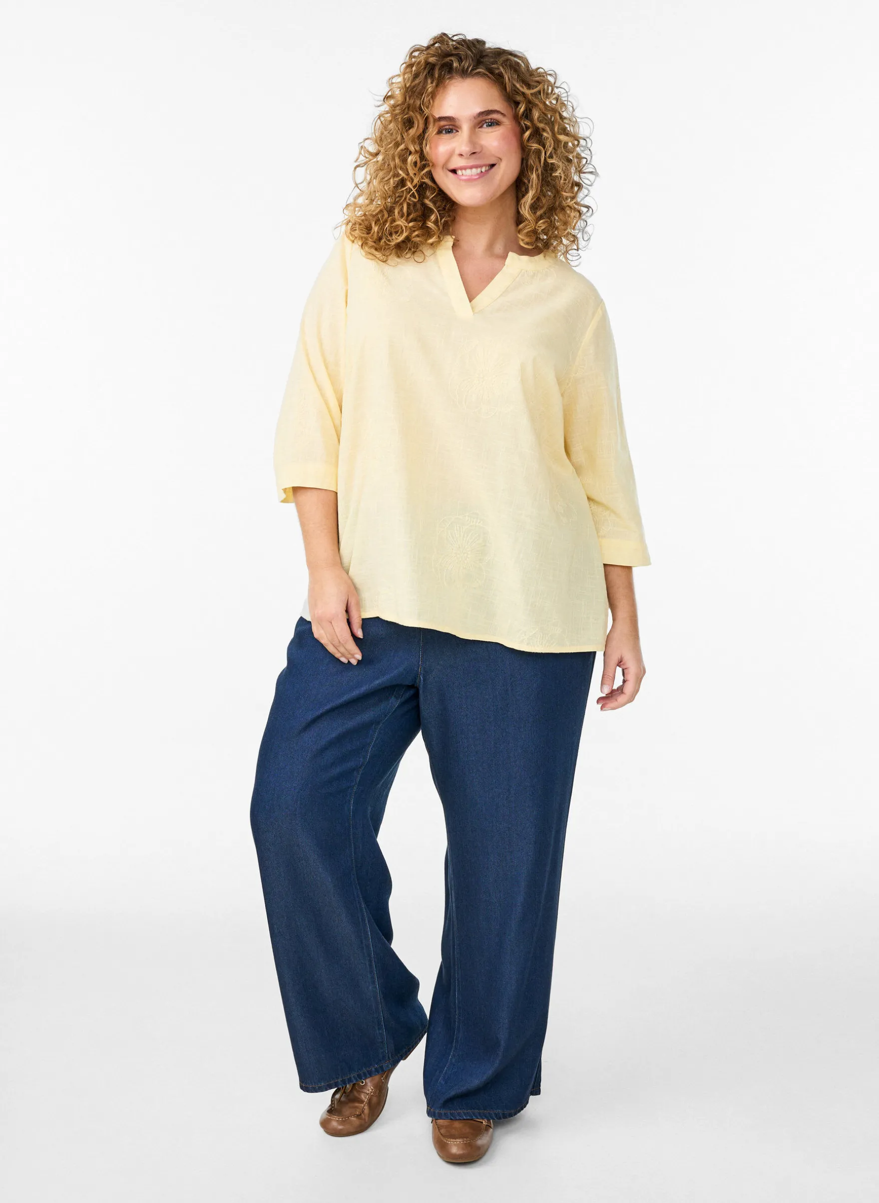 Bluse aus Baumwolle mit gestickten Details und 3/4-Ärmeln