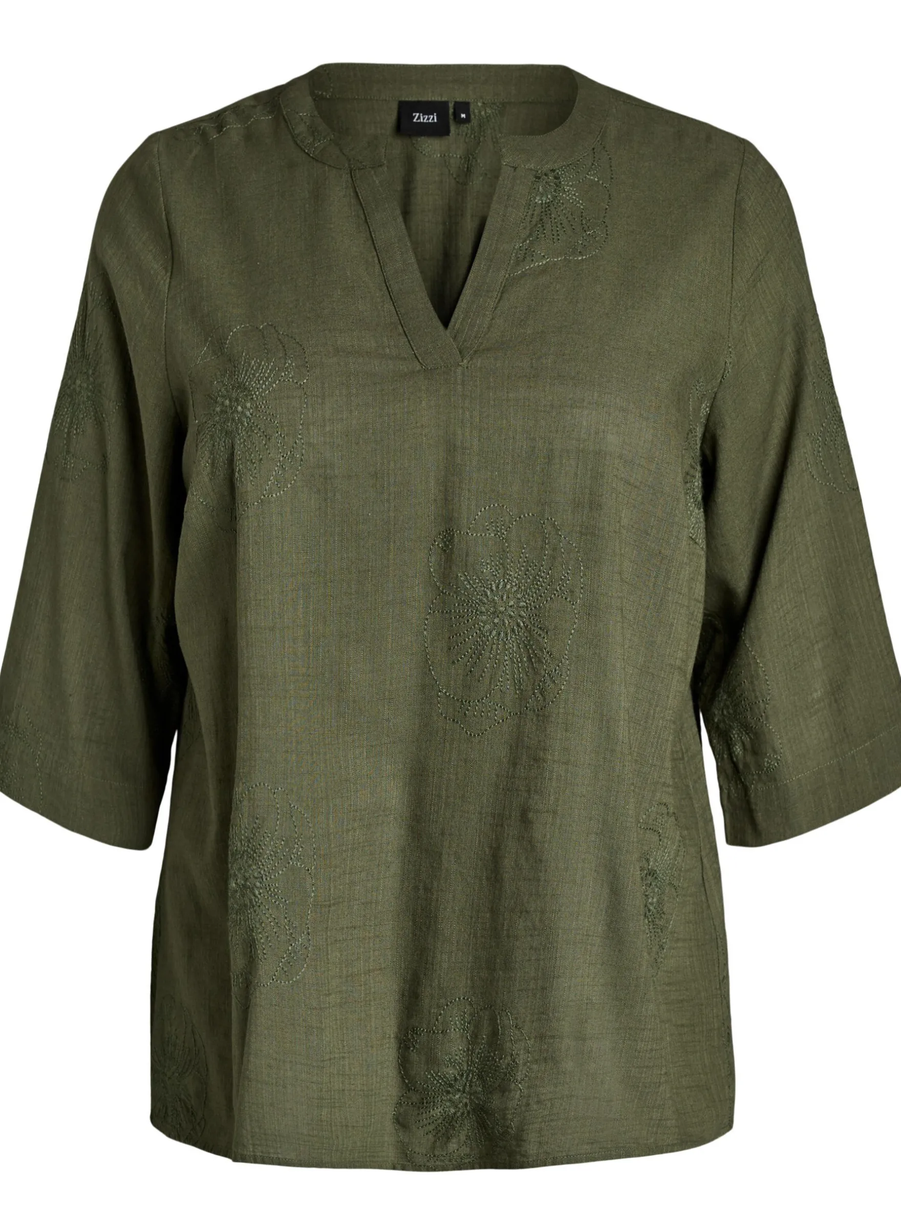Bluse aus Baumwolle mit gestickten Details und 3/4-Ärmeln