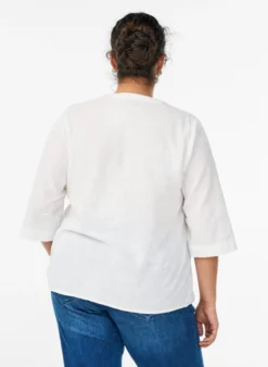 Bluse aus Baumwolle mit gestickten Details und 3/4-Ärmeln