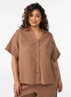 Bluse aus Baumwoll-Musselin mit kurzen Ärmeln