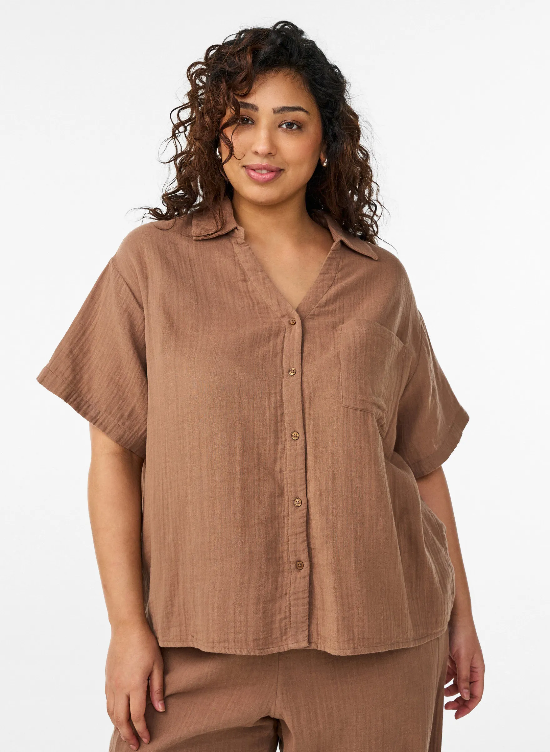 Bluse aus Baumwoll-Musselin mit kurzen Ärmeln