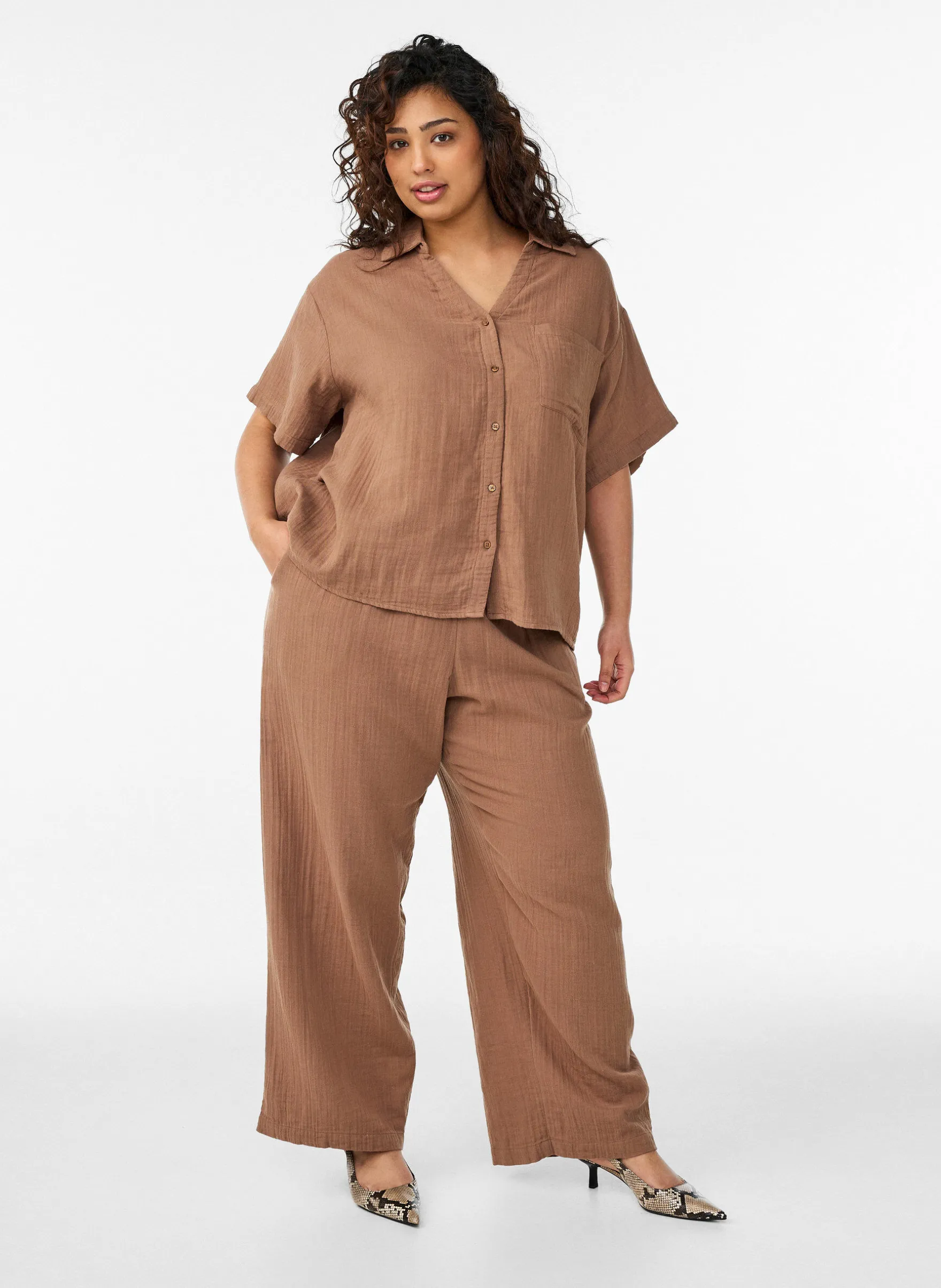 Bluse aus Baumwoll-Musselin mit kurzen Ärmeln