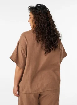 Bluse aus Baumwoll-Musselin mit kurzen Ärmeln