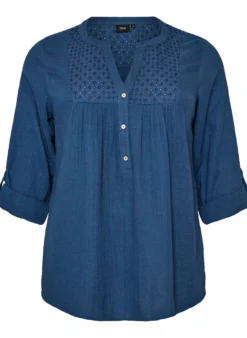 Bluse aus Baumwollmusselin mit Lochstickerei