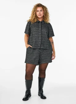 Bluse aus Bouclé mit kurzen Ärmeln