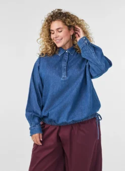 Bluse aus Denim mit Balloon-Fit