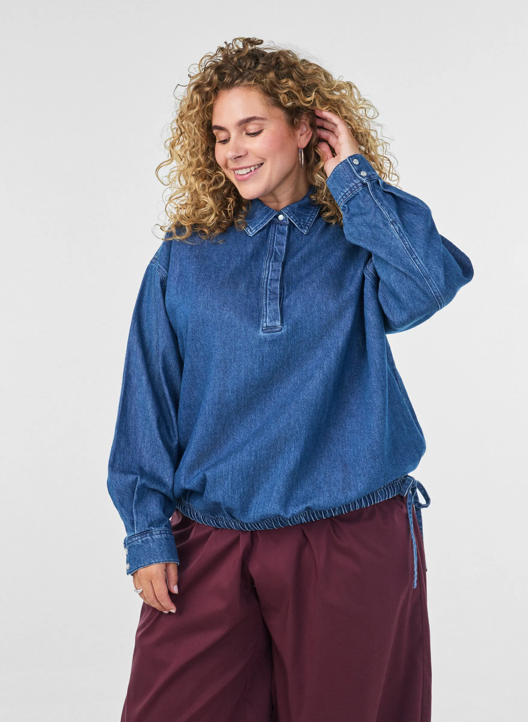 Bluse aus Denim mit Balloon-Fit