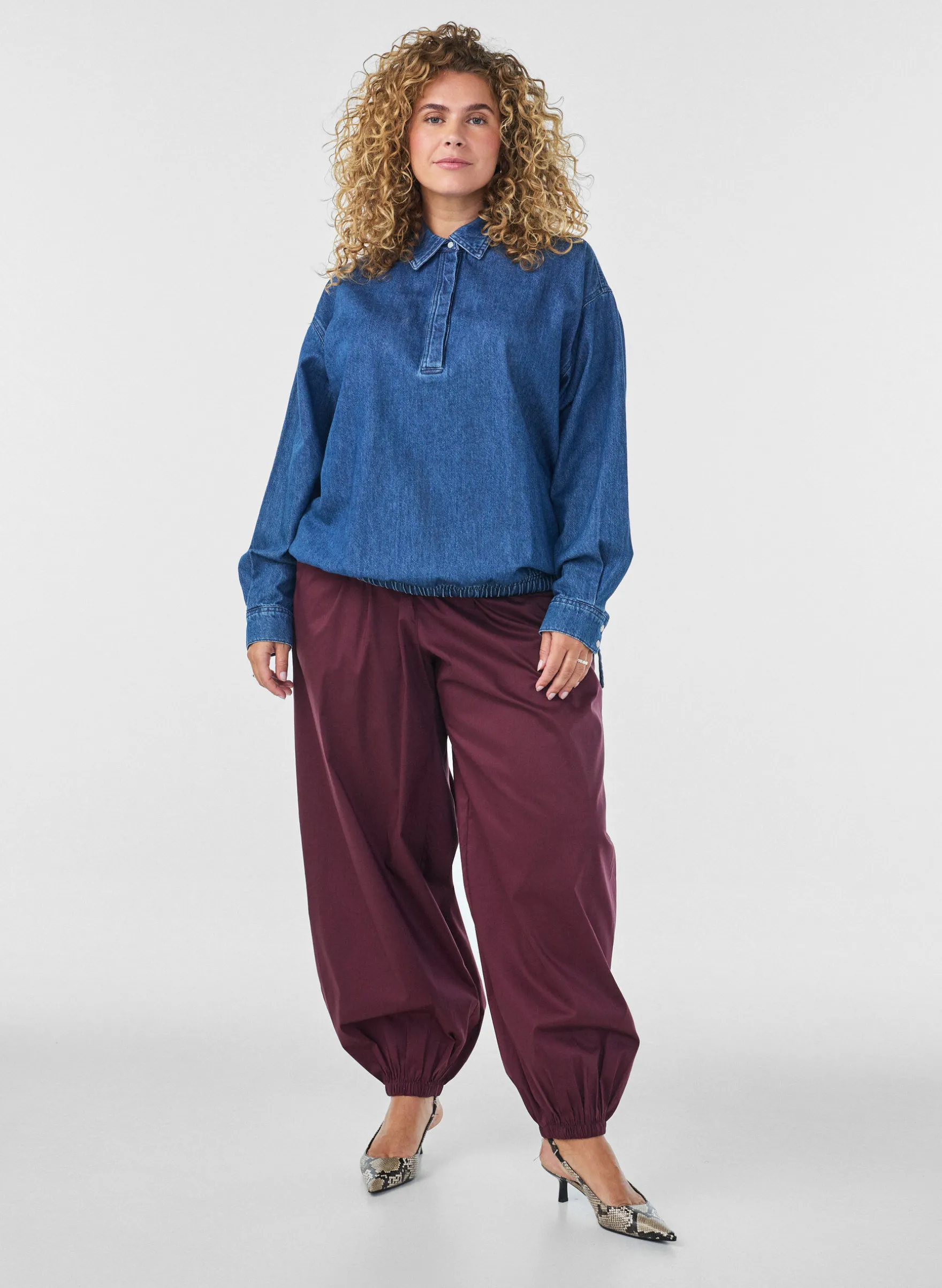 Bluse aus Denim mit Balloon-Fit