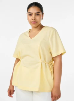 Bluse aus einer Baumwollmischung mit V-Ausschnitt und Bindeband