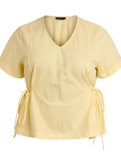 Bluse aus einer Baumwollmischung mit V-Ausschnitt und Bindeband