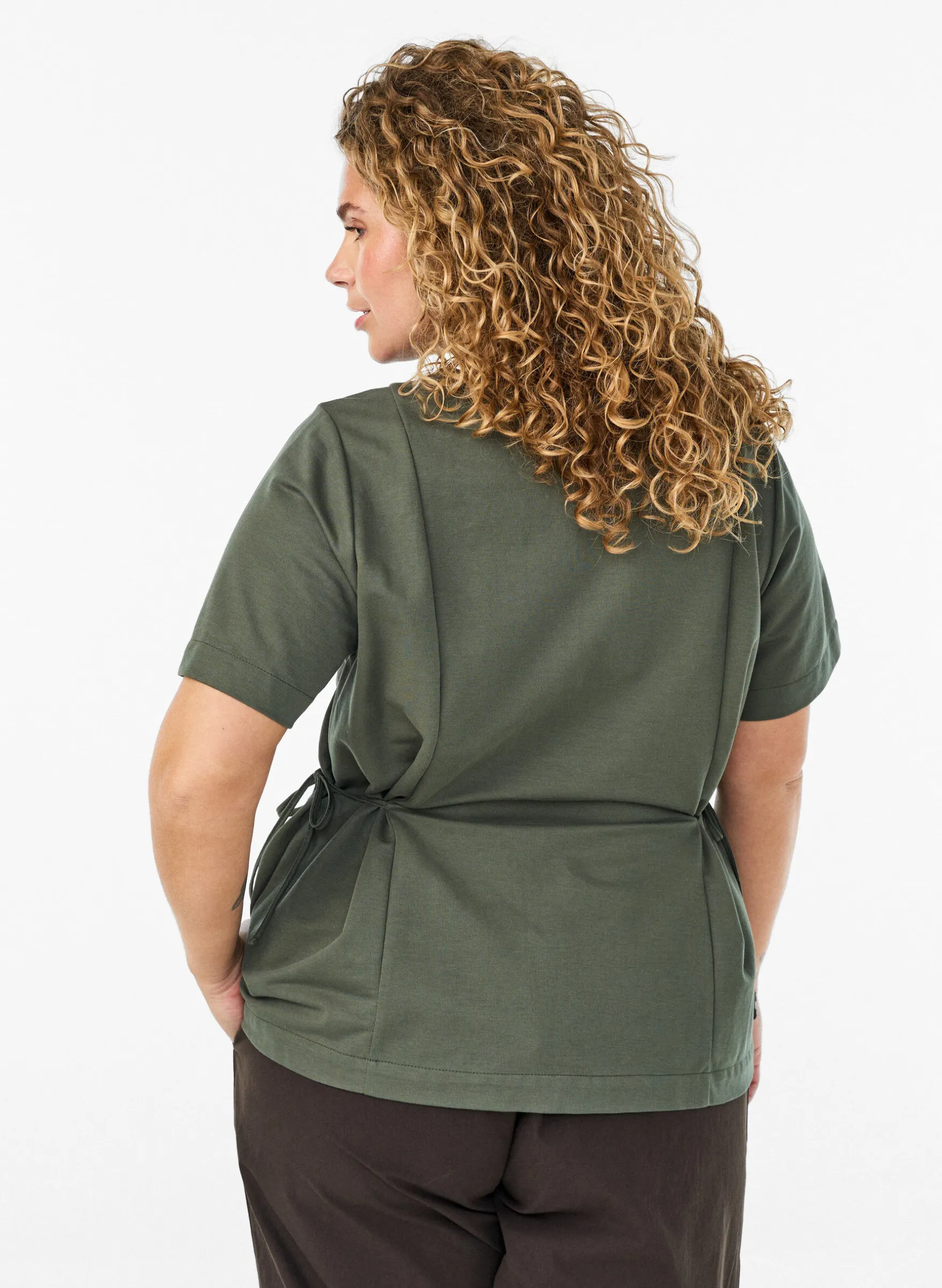 Bluse aus einer Baumwollmischung mit V-Ausschnitt und Bindeband