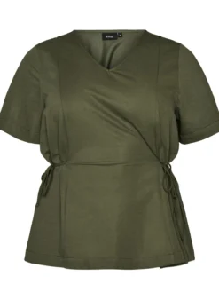 Bluse aus einer Baumwollmischung mit V-Ausschnitt und Bindeband