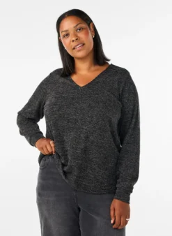 Bluse aus Jersey mit V-Ausschnitt und langen Ärmeln