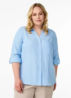 Bluse aus Leinen und Viskose mit 3/4-Ärmeln