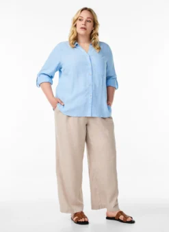 Bluse aus Leinen und Viskose mit 3/4-Ärmeln