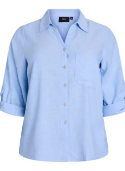 Bluse aus Leinen und Viskose mit 3/4-Ärmeln