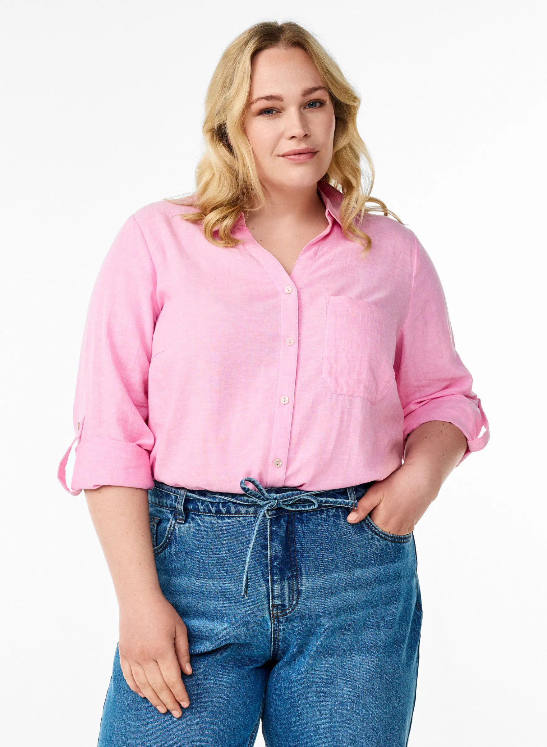Bluse aus Leinen und Viskose mit 3/4-Ärmeln
