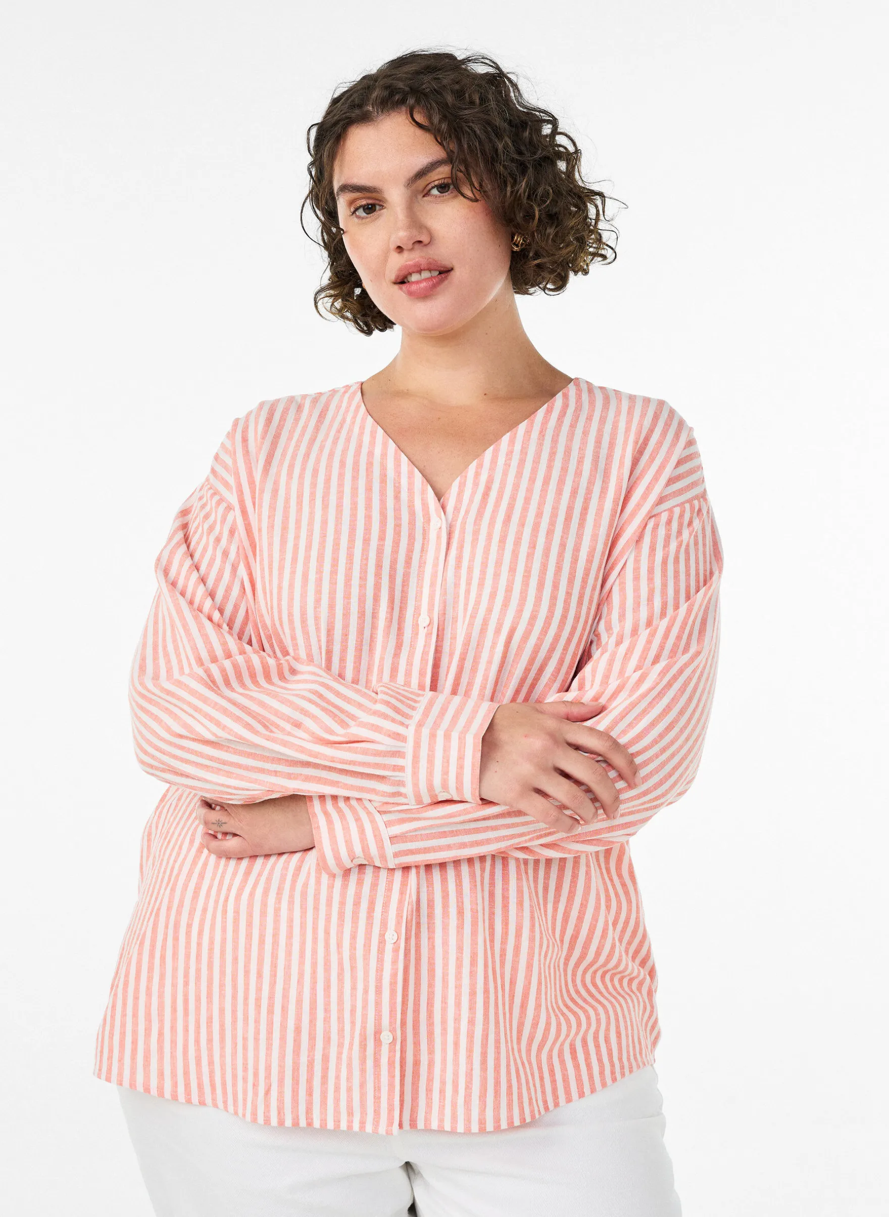 Bluse aus Leinen und Viskose mit V-Ausschnitt