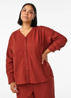 Bluse aus Leinen und Viskose mit V-Ausschnitt