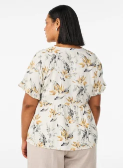 Bluse aus Leinen und Viskose mit V-Ausschnitt und Knopfverschluss