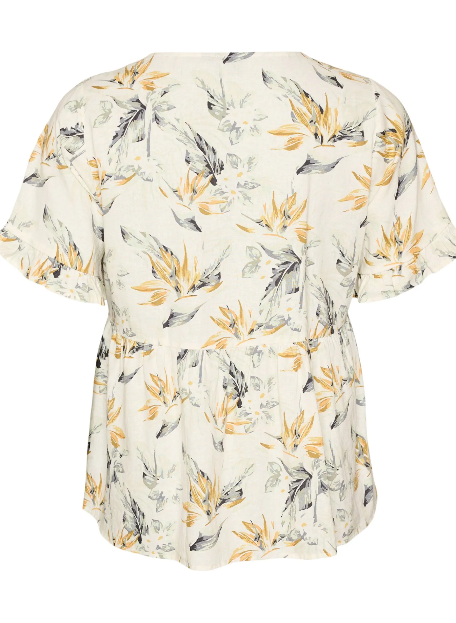 Bluse aus Leinen und Viskose mit V-Ausschnitt und Knopfverschluss