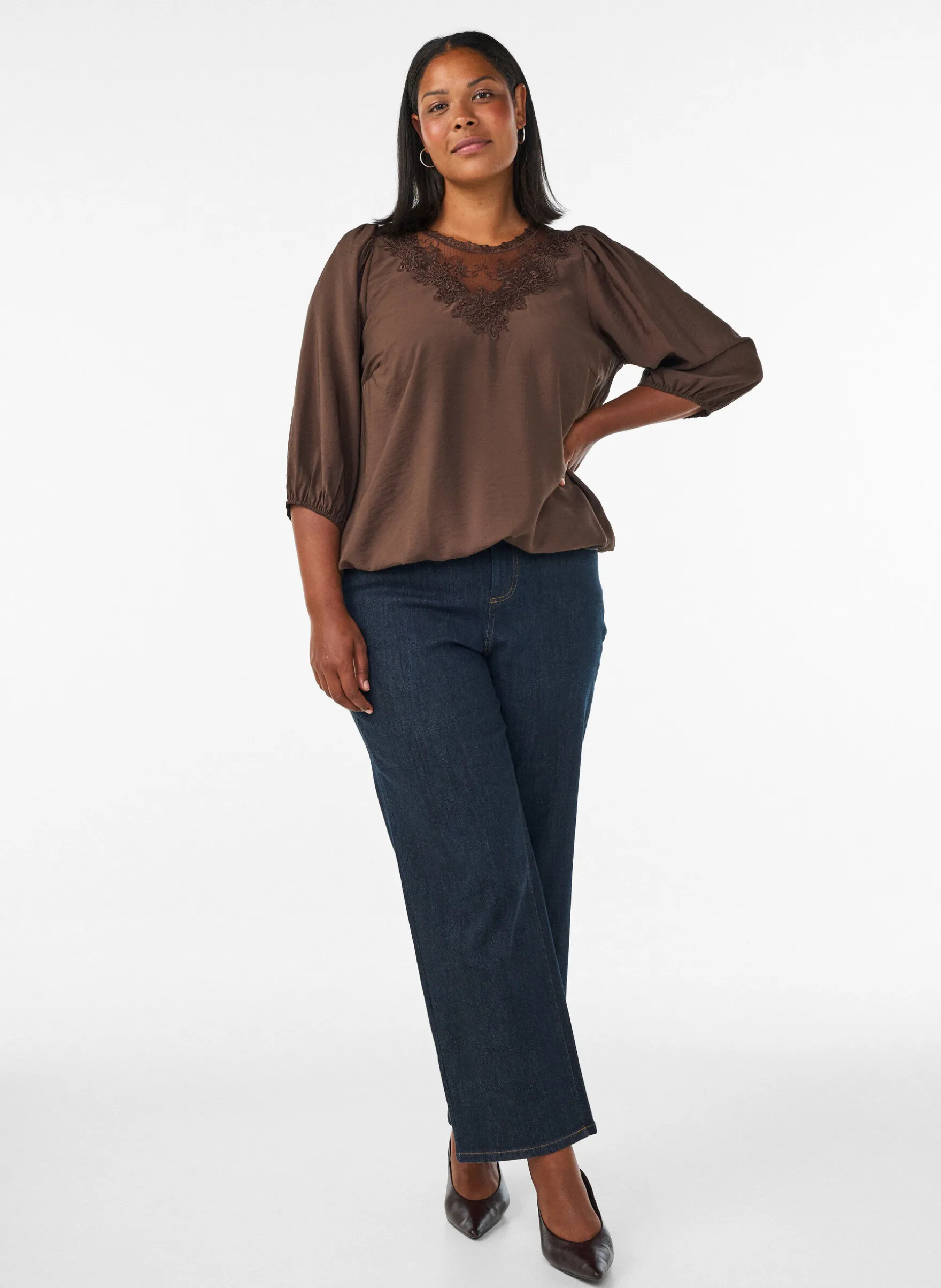 Bluse aus Spitze mit 3/4-Ärmeln