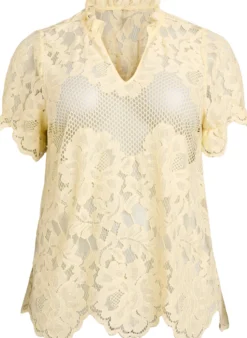 Bluse aus Spitze mit Rüschenkragen und kurzen Ärmeln