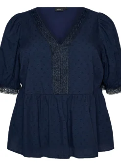 Bluse aus strukturierter Baumwolle mit Häkeldetails