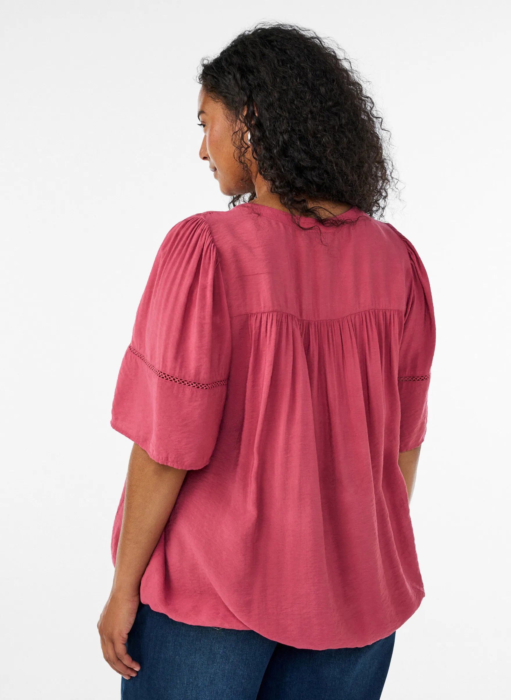 Bluse aus Viskose mit Biesen und Ballonärmeln