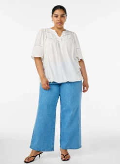 Bluse aus Viskose mit Biesen und Ballonärmeln