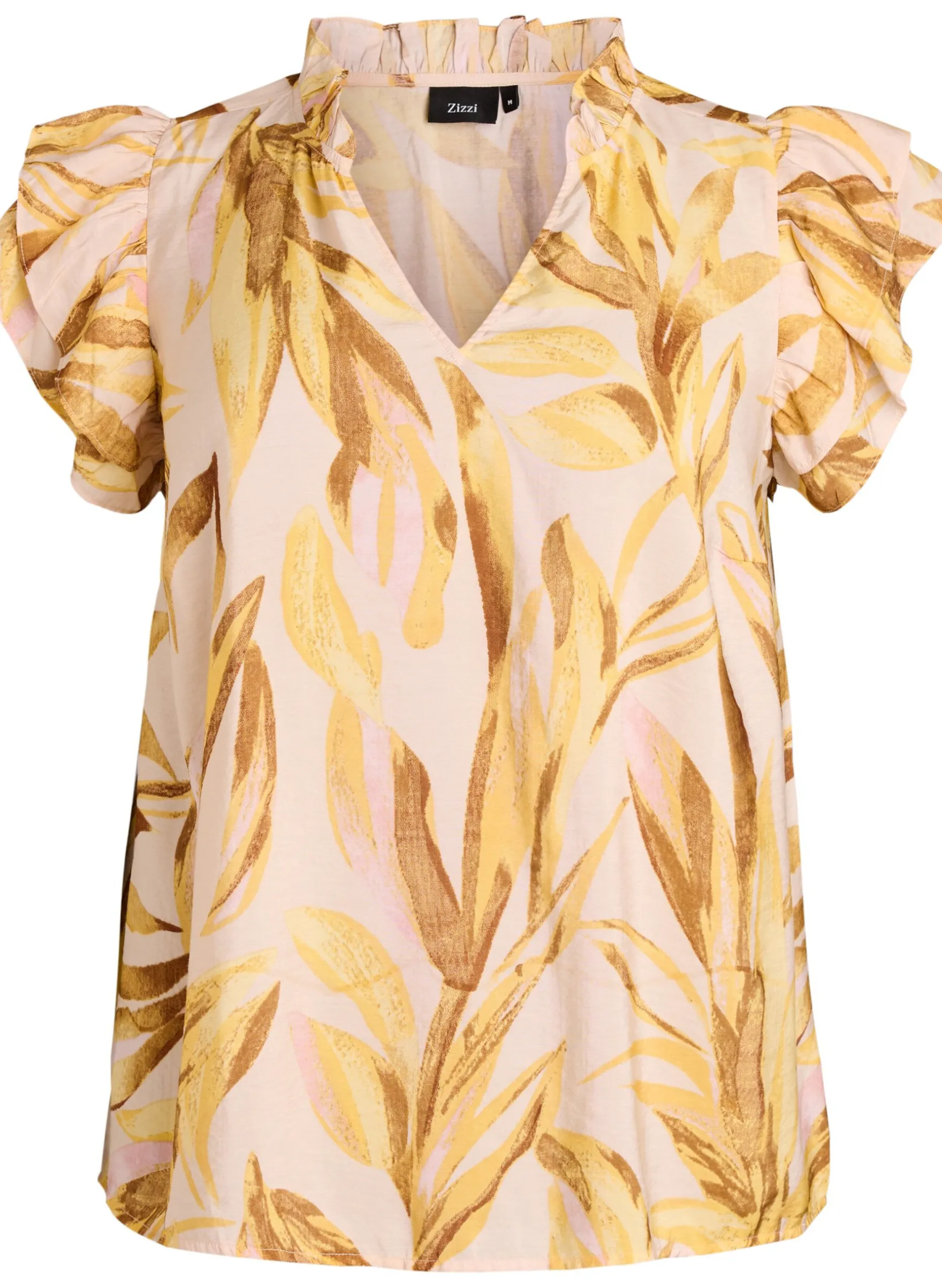 Bluse aus Viskose mit Blätterprint und Rüschendetails