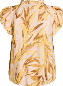 Bluse aus Viskose mit Blätterprint und Rüschendetails