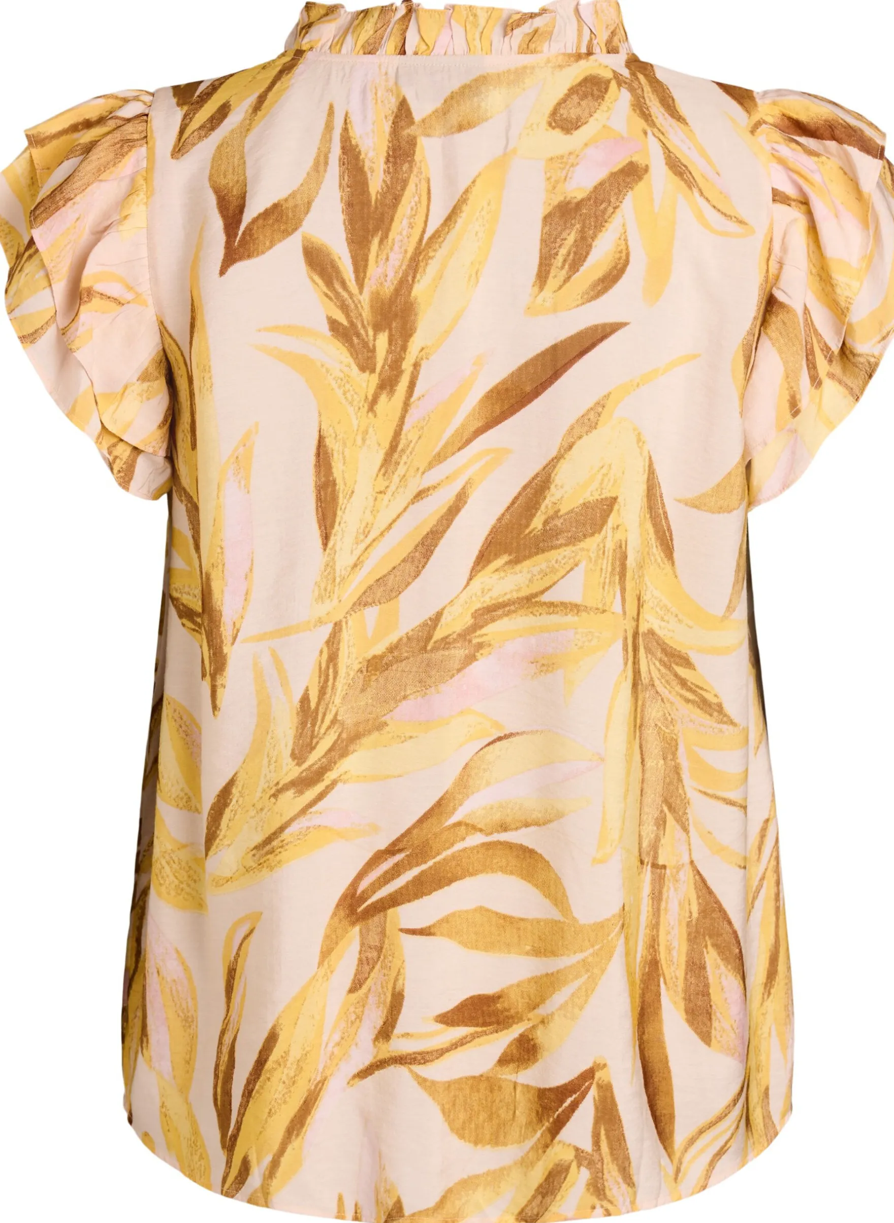 Bluse aus Viskose mit Blätterprint und Rüschendetails