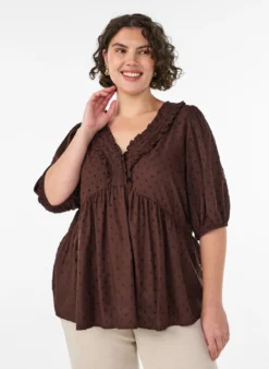 Bluse aus Viskose mit gepunkteter Struktur und V-Ausschnitt