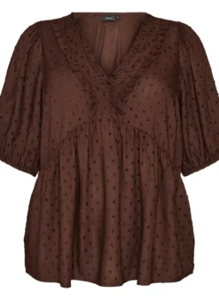 Bluse aus Viskose mit gepunkteter Struktur und V-Ausschnitt