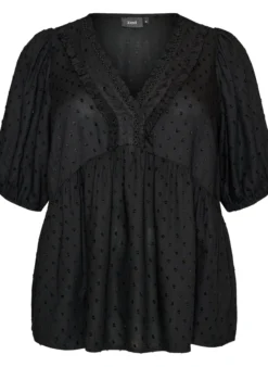 Bluse aus Viskose mit gepunkteter Struktur und V-Ausschnitt