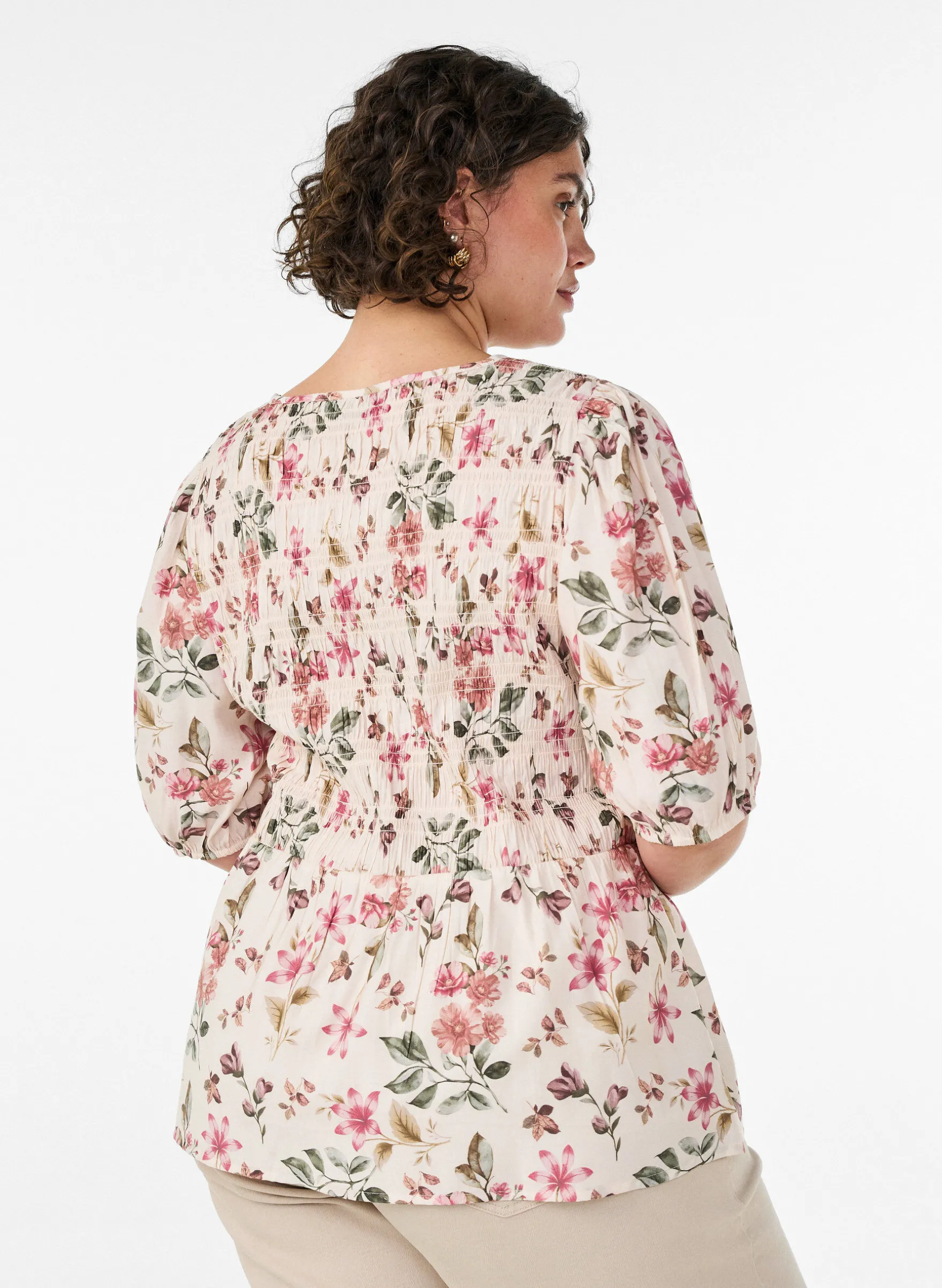 Bluse aus Viskose mit Smock und Peplum-Effekt