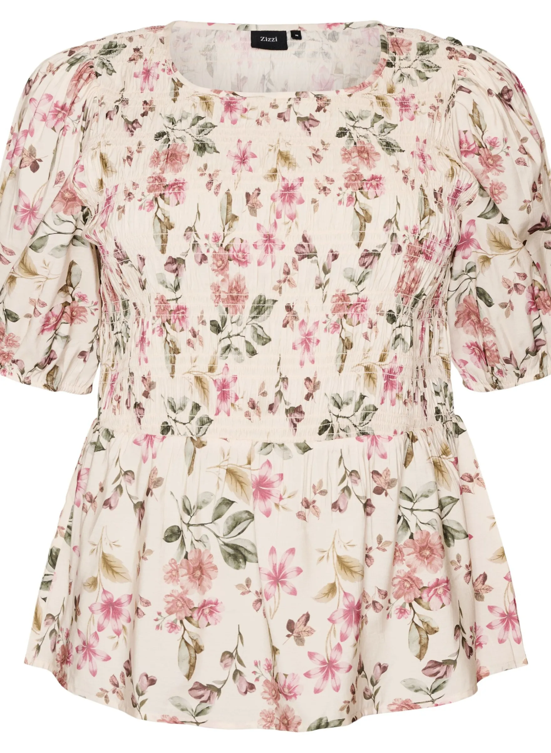 Bluse aus Viskose mit Smock und Peplum-Effekt