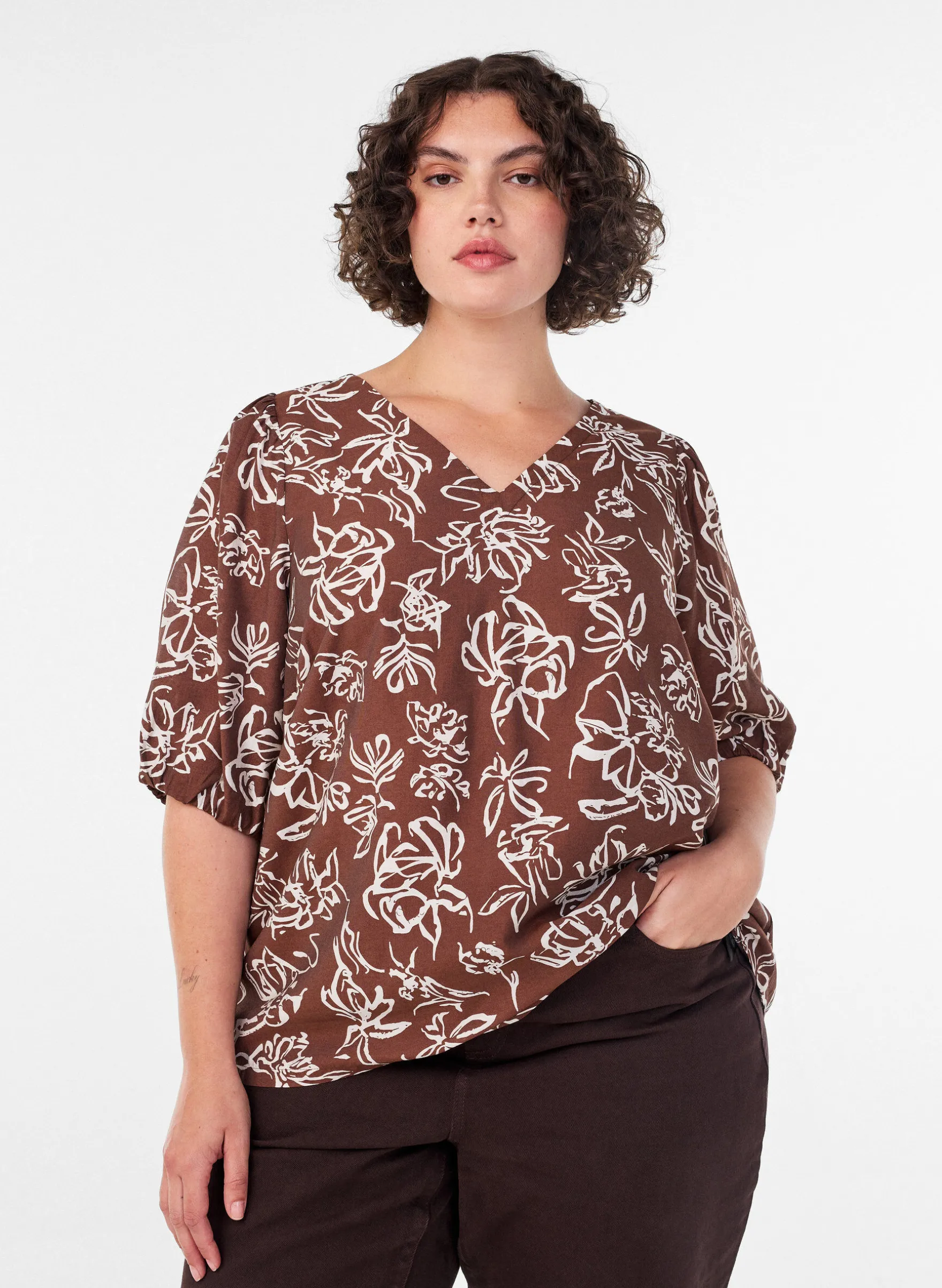 Bluse aus Viskose mit V-Ausschnitt