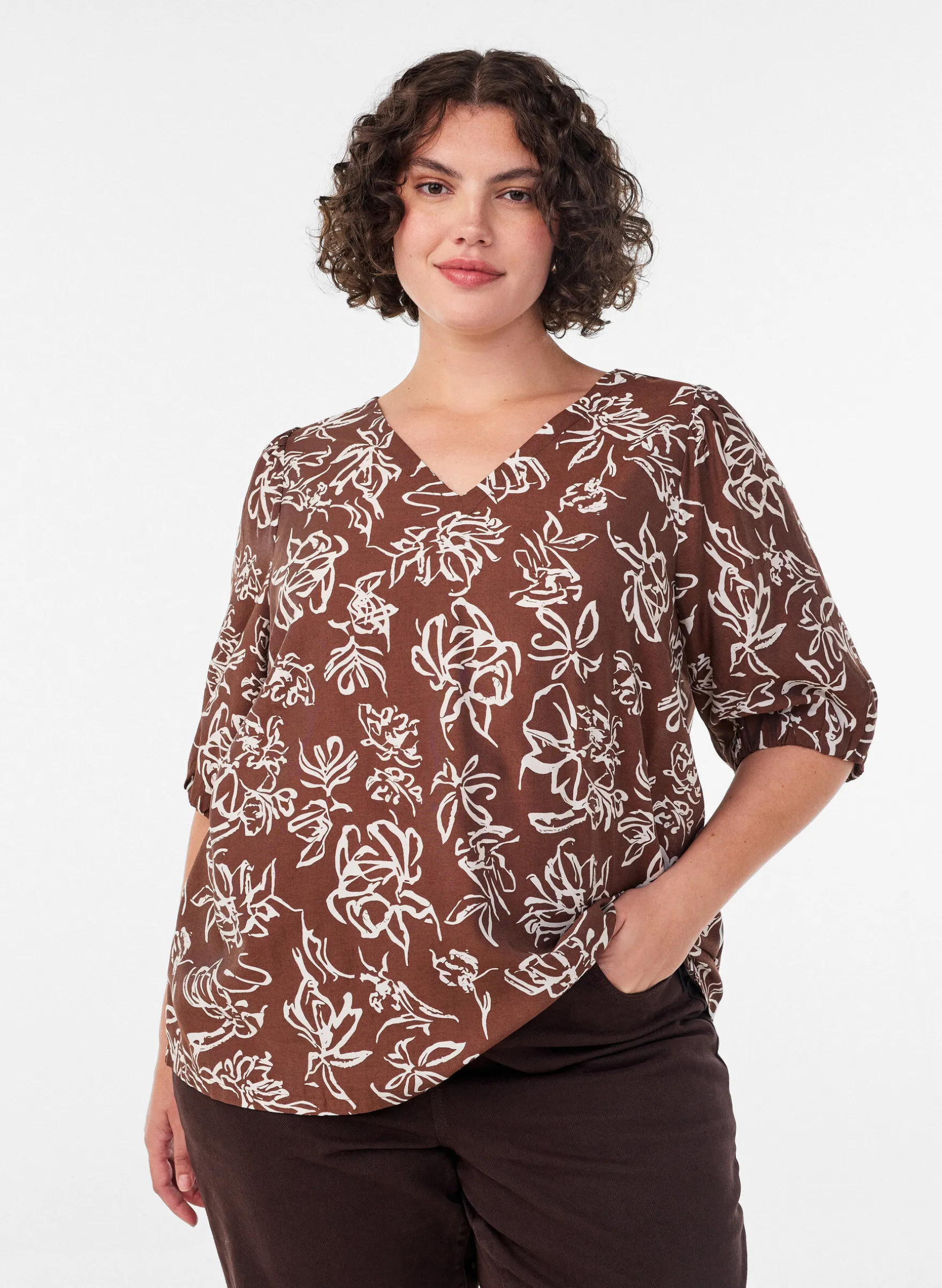 Bluse aus Viskose mit V-Ausschnitt