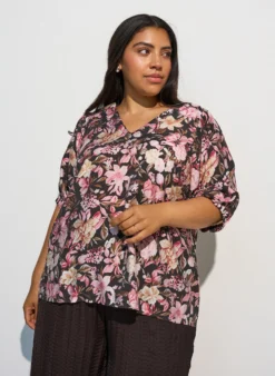 Bluse aus Viskose mit V-Ausschnitt