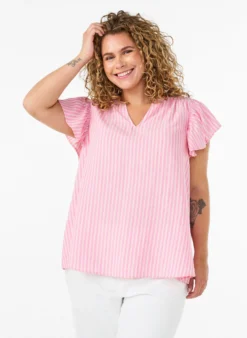 Bluse aus Viskose und Leinen mit Rüschenärmeln