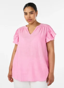 Bluse aus Viskose und Leinen mit Rüschenärmeln