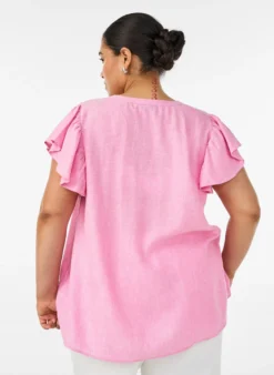 Bluse aus Viskose und Leinen mit Rüschenärmeln