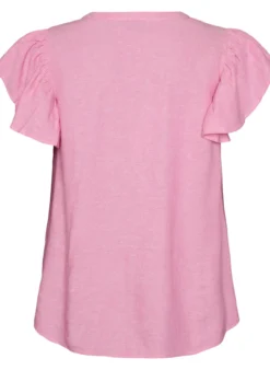 Bluse aus Viskose und Leinen mit Rüschenärmeln